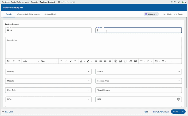 AI auto-filling workitem fields while adding a new workitem